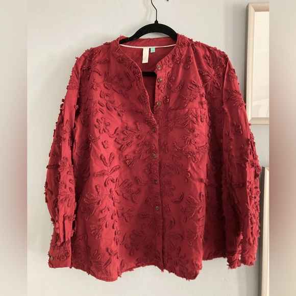 Anthropologie The Whitney Textured Trapeze Buttondown Size 1x, Red - Picture 3 of 5